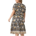 thumbnail image 4 of DARING DIVA Plus Size V Neck Short Sleeve Floral Midi Dress 1X Black, 4 of 6