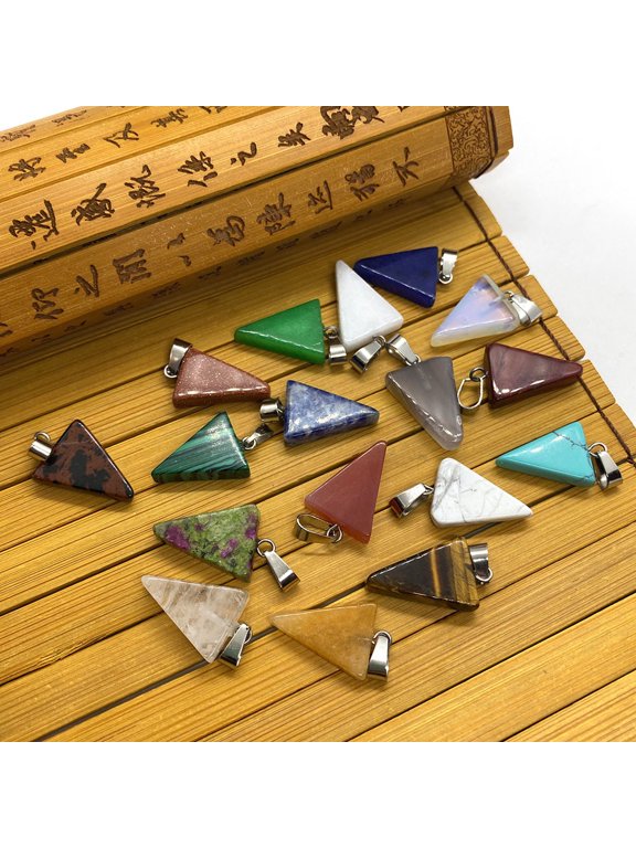 Natural Stone Triangle Shape Pendant 15 X24mm White Dot Blue Watermelon Crystal