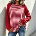 thumbnail image 5 of VBVC Women's Striped Raglan Sleeve Long Sleeve Top , Ladies' Color Block Crew Neck Shirt , Casual Baseball Tee Pullover For Women, S-2XL, 5 of 6