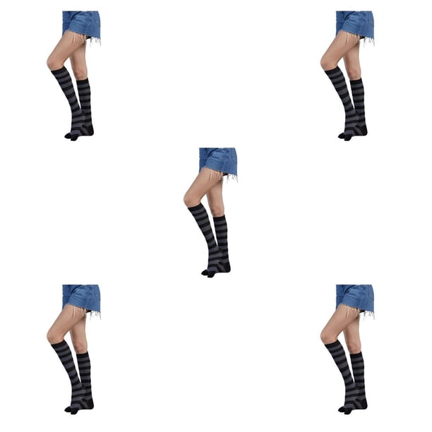 Minnieouse Calcetines hasta el muslo a rayas Botas tipo calcetín Día de San Valentín Raya negra gris Type2 NO2