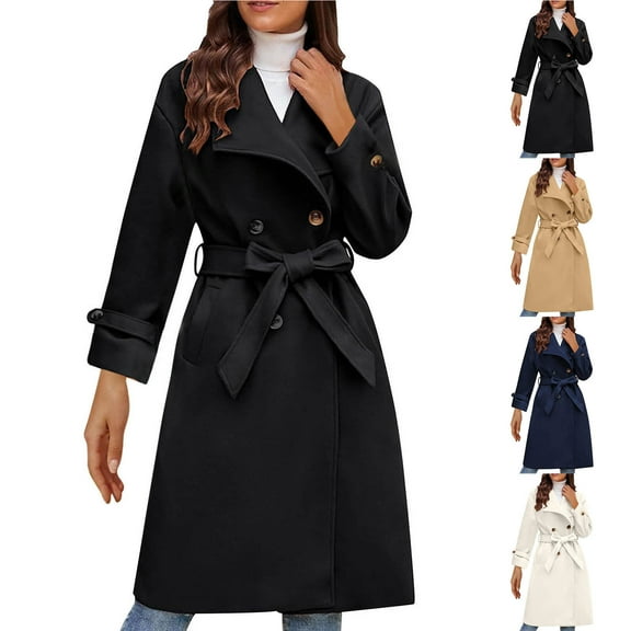 Brondbend Woman Coats Woman's Jacket Lapel Long Sleeved Pocket Outerwear Solid Color Warm Comfy Loose Fit Jacket Ladies Club Tops Black