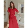 thumbnail image 5 of Jaimenalin Summer Skirt Set Women 2 Piece Outfits Short Sleeve Top Elastic Waist Maxi Dress Sets with Pockets Red M, 5 of 8