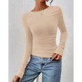 thumbnail image 5 of FreshPretty Womens Tops Dressy Casual Workout Outfits Fall Long Sleeve Shirts Boat Neck Ruched Bodycon Going Out Top, 5 of 10