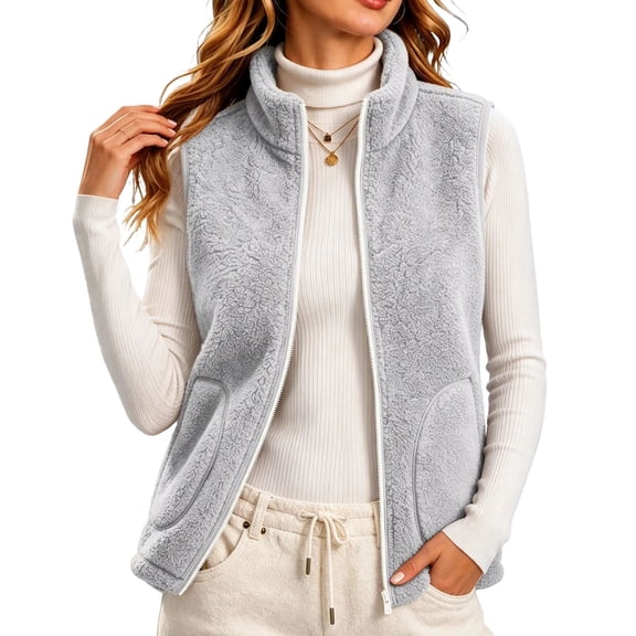hoksml Women’s Stand‑Collar Sherpa Fleece Vest, Full‑Zip Sleeveless Layering Gilet