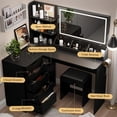 thumbnail image 5 of Furmax L Shaped Vanity Desk Set Corner Makeup Vanity Set with Adjustable LED Lighted Mirror & Power Outlets Dressing Table with Organizers, and Cushioned Stool, Black, 5 of 7