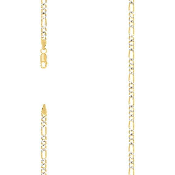 925 Sterling Silver Pave Super Flat Figaro Chain Two Tone 3.6mm Necklace 18 Inch Chain Necklace for Women and Men