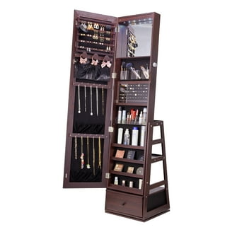 Milan Jewelry Armoire, Mirrored Surfaces and Silver Wood - Walmart.com