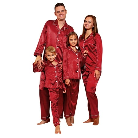 

Satin Pajamas Solid Color Long Sleeve Family Matching Sleepwear Nightwear Pants Set 2PCS for Women _009 L