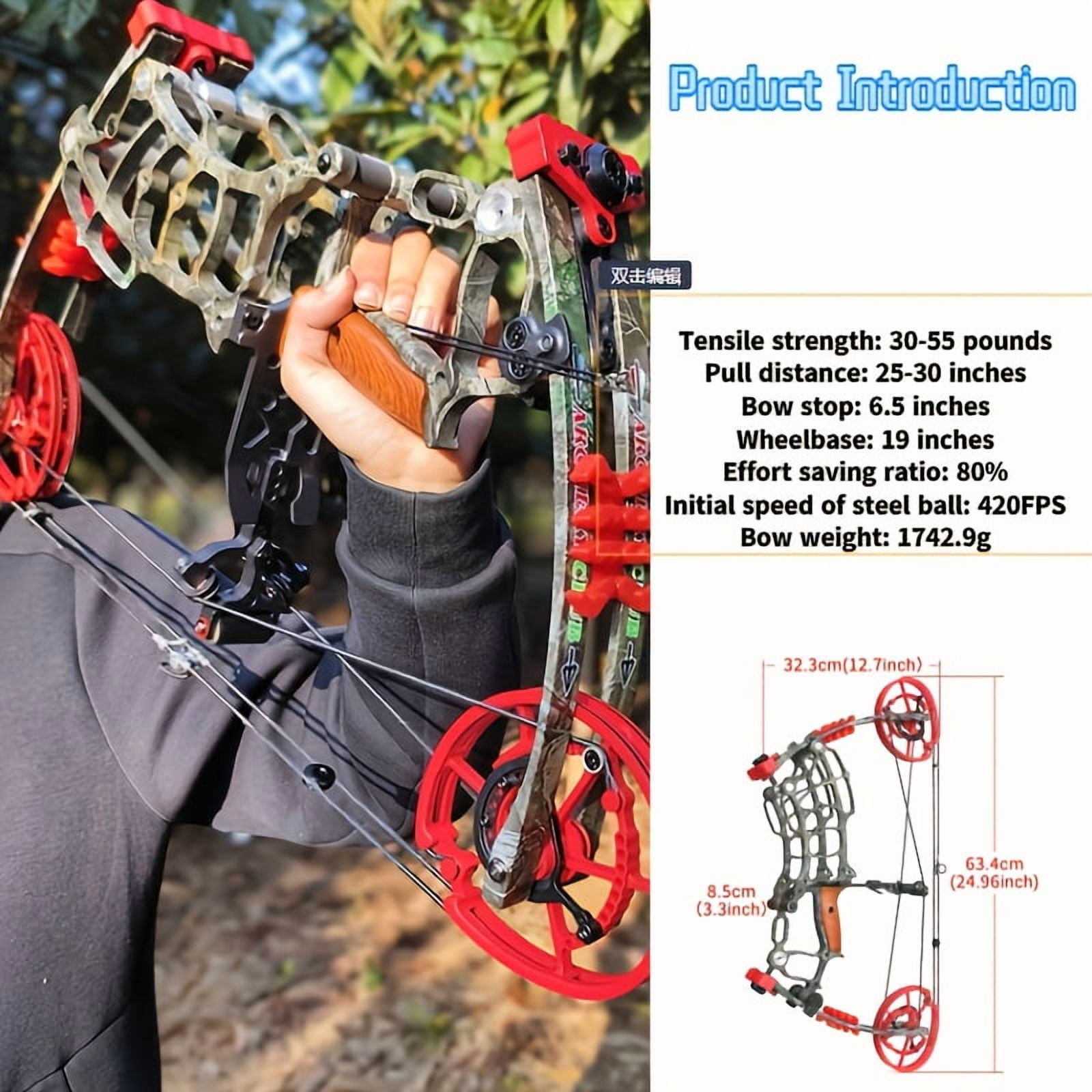 Dual Purpose Composite Bow Outdoor Archery Composite Bow Kit 30-60lbs, Adjustable For Both Hands