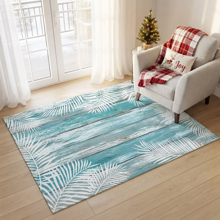 4x6 Area Rugs, Tropical Palm Leaves Non-Skid Rubber Backing Large ...