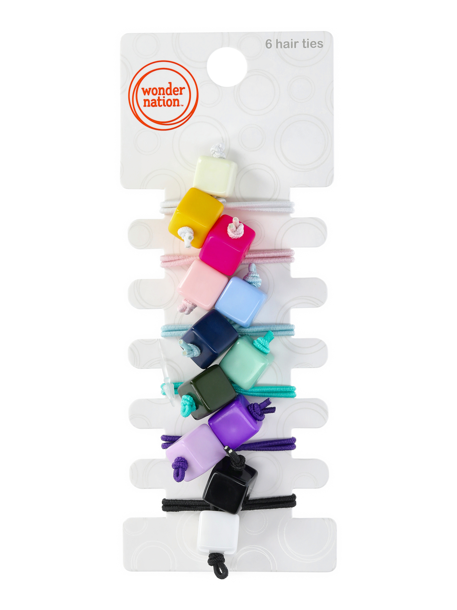 Wonder Nation Girls' Geo Shape Hair Ties, 6-Piece, Multi