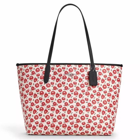 Coach Women's  Large City Tote Bag with Floral Print (Chalk / Black Multi)