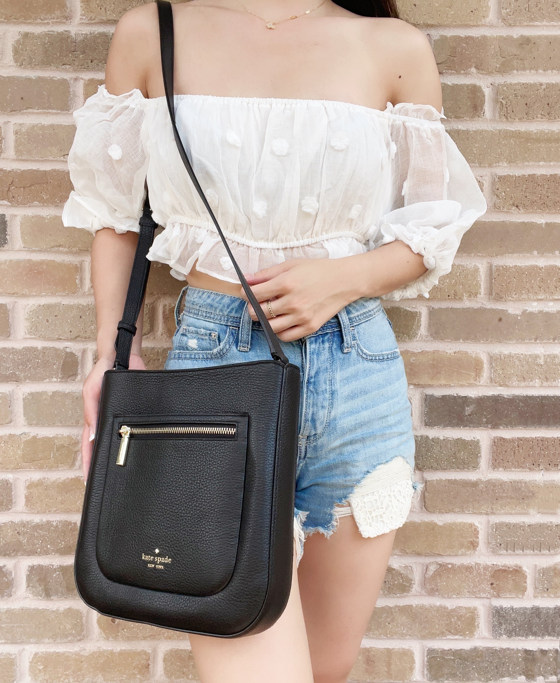 Buy Kate Spade Leila Pebbled Leather Top Zip Crossbody Handbag (Black