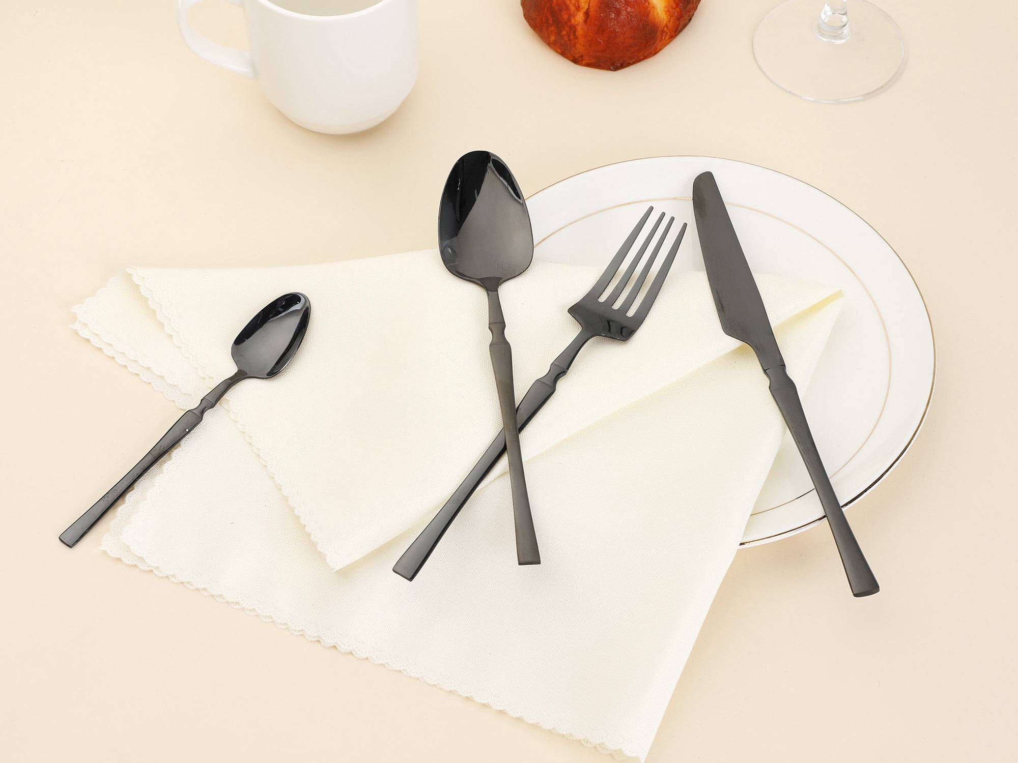 Unique Bargains 24 Pieces Silverware Set Stainless Steel Serving Utensils Set Black