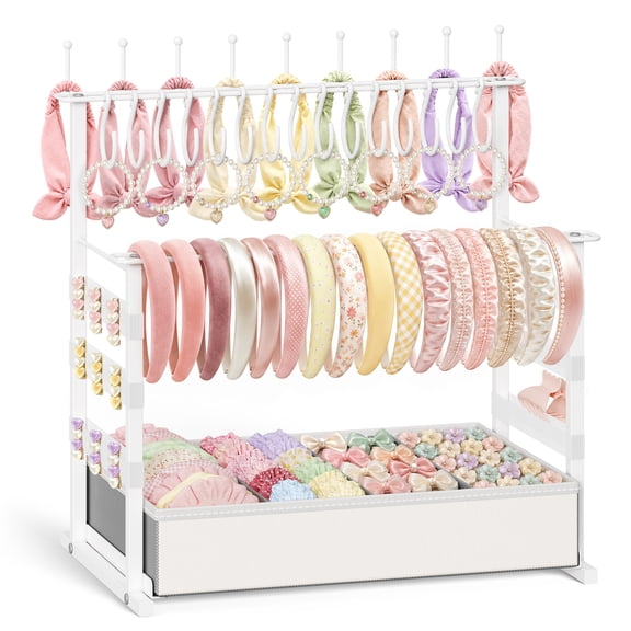 2-in-1 Hair Accessory Organizer, Headband Holder Display Stand for Women Girls Hair Hoop Accessories Jewelry Storage for Hairbands, Hair Clips, Necklaces