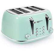 Toaster 4 Slice, Keenstone Retro 4 Slots Stainless Steel Toaster with Bagel, Cancel, Defrost Function - Red