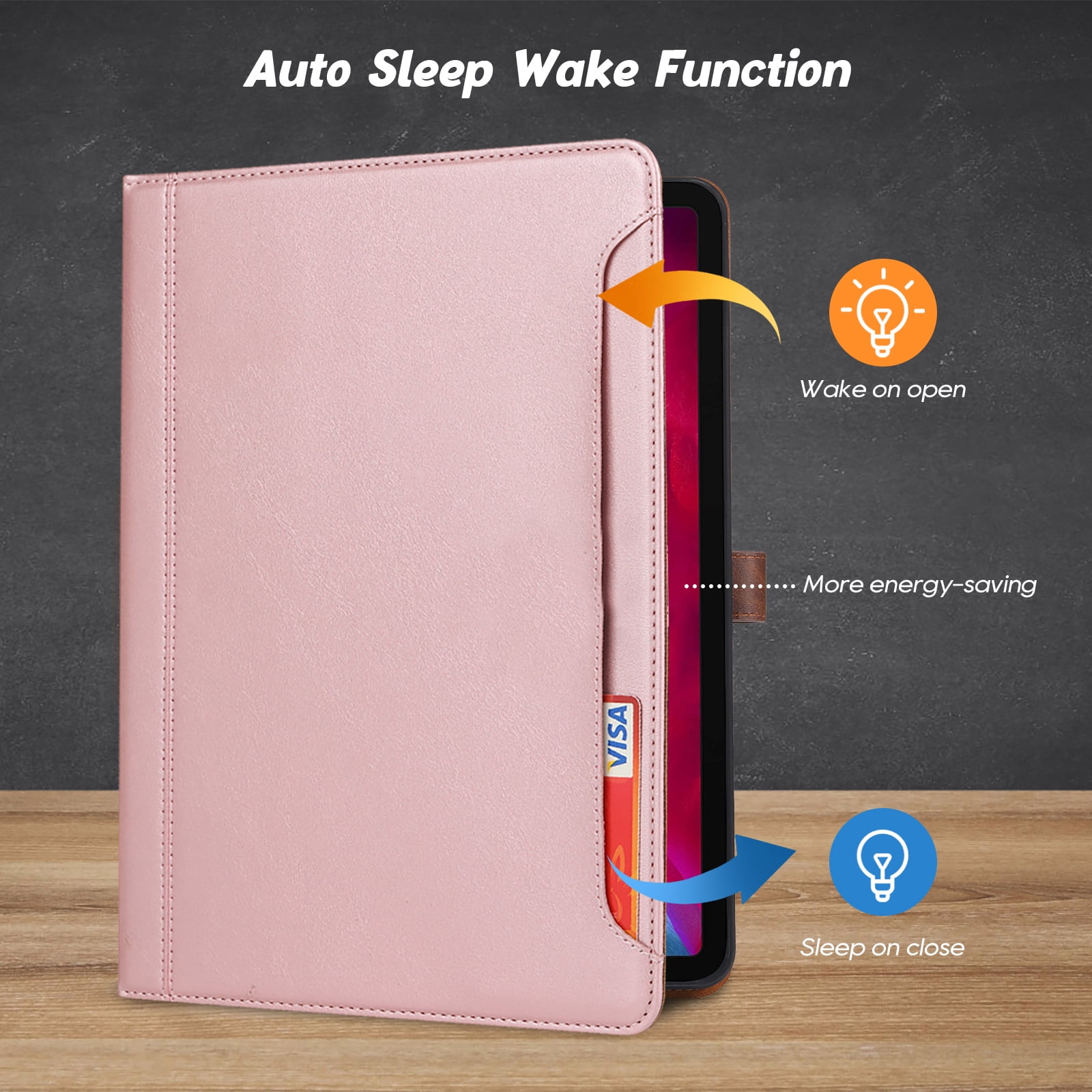 Flip Case for Apple iPad Air 11" 2025 2024/Pro 11 2022/2021/2020/2018/ iPad Air 5th 4th Gen 10.9", Pencil Holder Smart Cover Auto Sleep Wake Protective Documents Pocket Stand Snap Closure,Rosegold