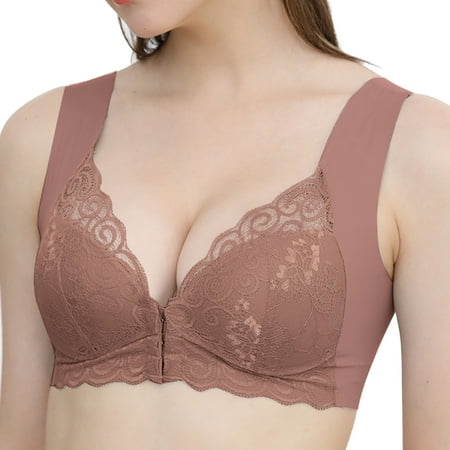 

LBECLEY Sports Bra with Support Women Full Cup Thin Underwear Plus Size Front Button Wireless Sports Lace Bra Cover Large Size Bras Coffee Xl