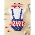 thumbnail image 3 of Gureui Kids Baby Girls Bodysuit with Headband, Stripe Star Printed Flying Sleeve Round Neck Patchwork Ruffles Snap Crotch Romper, 3 of 9