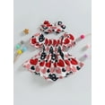 thumbnail image 4 of Infant Baby Girl 4th of July Rompers Dress Set Summer Short Sleeve Jumpsuit Dress Heart/Star Print Independence Day Outfit  with Bow Headband 2Pcs 0-24M, 4 of 9