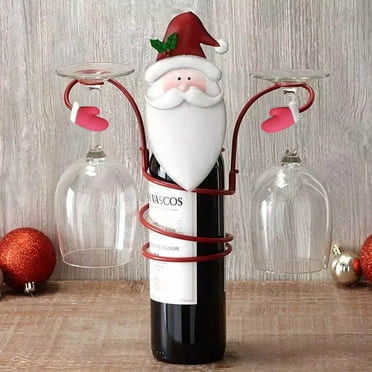 Ranliy Christmas Wine Bottle & Glass Holders Countertop, Hold 1 Wine Bottle and 2 Glasses for Home Decor & Kitchen Storage Rack, Bar, Wine Cellar, Cabinet, Pantry, Etc (Santa Claus)
