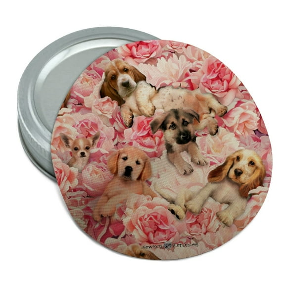 Puppies Dogs Pink Flowers Pattern Round Rubber Non-Slip Jar Gripper Lid Opener