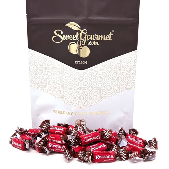 SweetGourmet Rossana Chocolate-Hazelnut Filled Italian Premium Hard Candy Bulk, 1 Pound