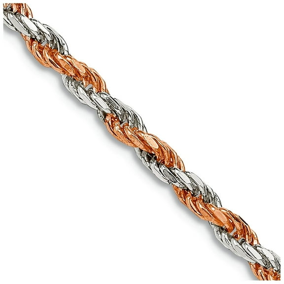 925 Sterling Silver and Rose Gold Plated 2.5mm Sparkle-Cut Rope Chain Necklace 22 Inch Chain Necklace for Women and Men