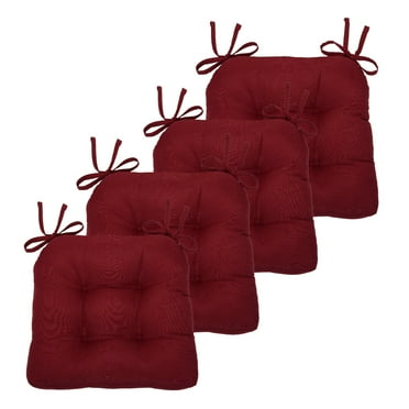Kate Aurora Country Living Plush Solid Colored Country Farmhouse Chair Cushions/Pads With Tear Proof Ties - 4 Piece, Burgundy
