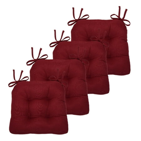 

Kate Aurora Country Living Plush Solid Colored Country Farmhouse Chair Cushions/Pads With Tear Proof Ties - 4 Piece Burgundy