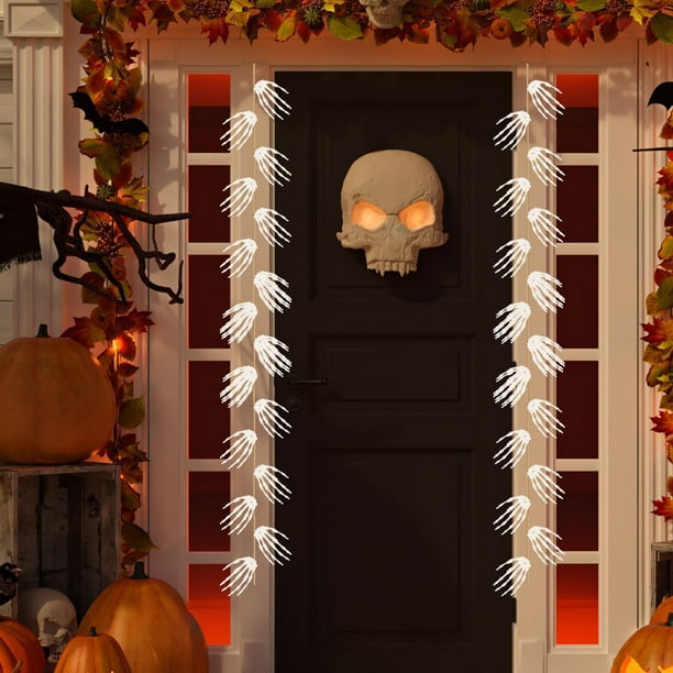 Colgante de Palma con Calavera para Halloween | Xrw250903007, Accesorio de Cortina de Puerta de Plástico Espeluznante | Multicolor, Blanco, Negro, Verde, Azul y Rojo | Decoración Ligera y Duradera pa