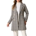 thumbnail image 1 of CHAQUETA BLAZER DE TWEED A CUADROS DOBLE BOTÓN CON SOLAPA NOTCH PARA MUJERES INSPIRADA EN CHIC M MARRÓN, 1 of 6