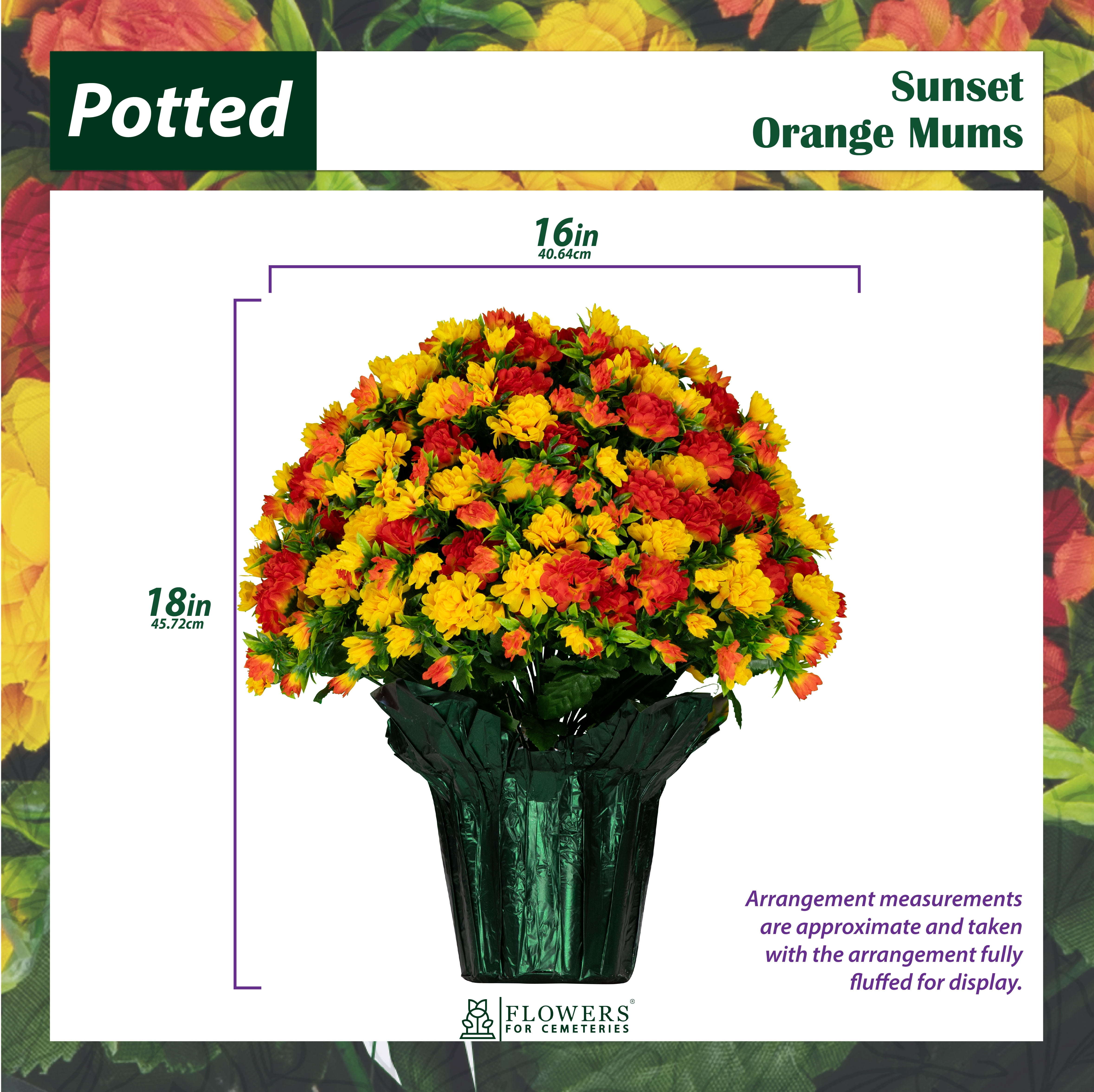 Sympathy Silks 2 Pack of Sunset Orange Mum Pots Artificial Flowers