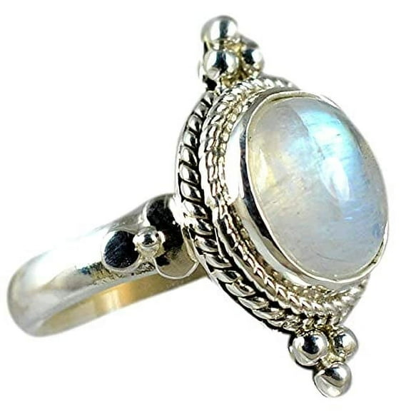 Navya Craft Rainbow Moonstone Oval 925 Sterling Silver Handmade Women Statement Ring Size 11.5