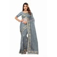 thumbnail image 4 of Designer Light Grey Resham Zari Embroidery Net Saree, 4 of 5