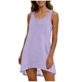 thumbnail image 2 of Maqroz Summer Dresses for Women Crew Neck Solid Tank Dresses Loose Fit Swimsuit Cover Up Vacation Beach Sundresses Purple XXL, 2 of 7