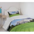 thumbnail image 4 of Ambesonne Italy Quilted Bedspread Set 2 Pcs, Rural Country Mountain, Twin Size, Evergreen Blue, 4 of 6