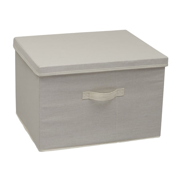 Household Essentials Wide KD Storage Box With Lid Box, 15”x18.5”x12”, Durable Canvas Sides With Cardboard Reinforcement, Includes Handle for Easy Access, Natural