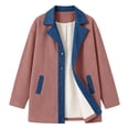 thumbnail image 4 of Sevevn Women's Color Block Denim Trim Corduroy Jacket Lapel Collar Button Down Long Sleeve Mid Length Casual Patchwork Outerwear Coat with Pockets Pink M, 4 of 9