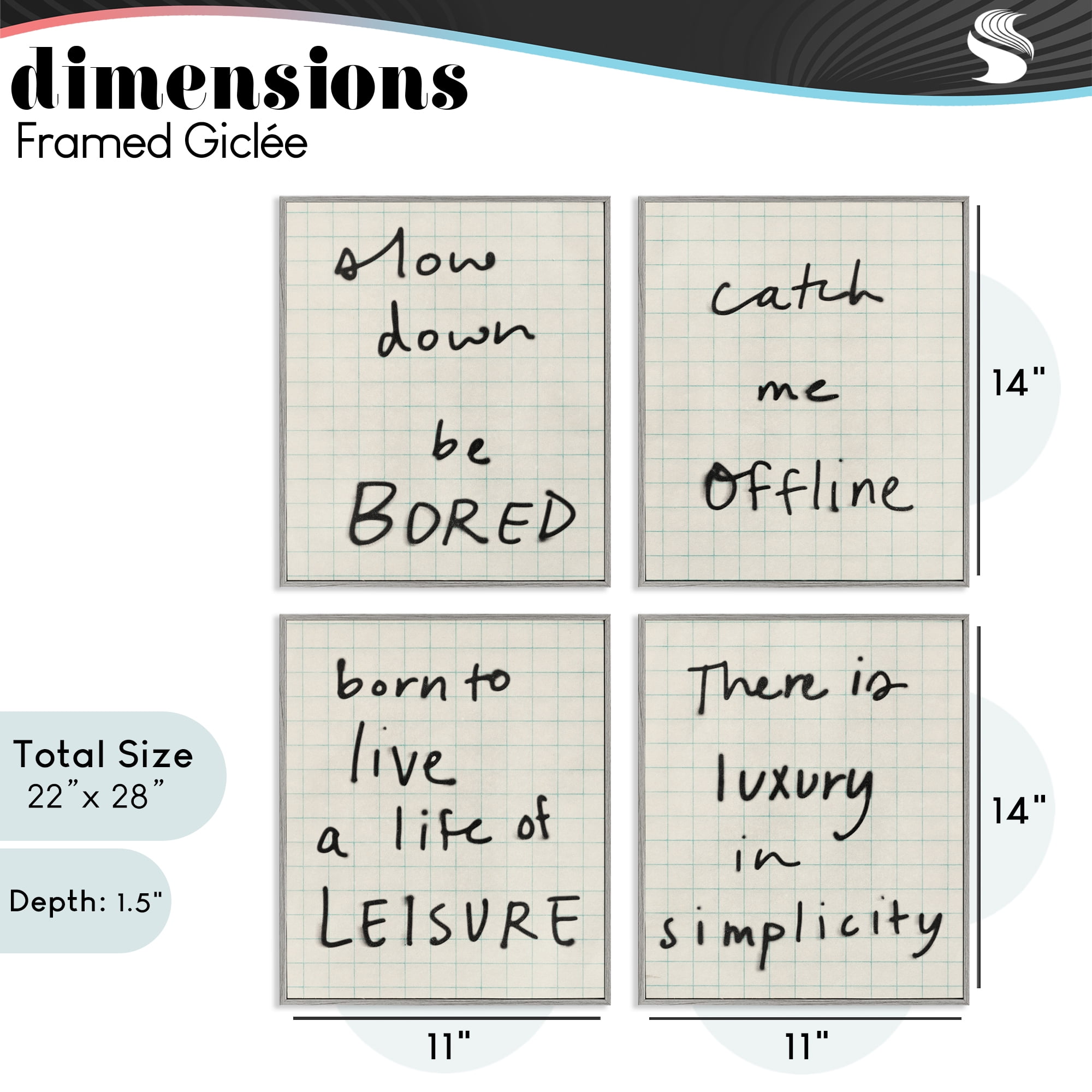 Stupell Industries Bored Scrawl Sayings 4 Piece Gray Framed Giclee Art Set, design by Victoria Barnes