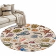 thumbnail image 2 of Marine Life Round Living Room Rugs 4 ft, Retro Sea Star Coral Shell Crab Linen Texture Washable Area Rug with Non-Slip Sturdy Edge Binding Round Carpet for Entryway Kitchen Bedroom Bathroom, 2 of 9