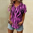 thumbnail image 2 of XIAOCHA Women's Zebra Print Button Down Shirts Turn Down Collar Casual Short Sleeve Blouses, 2 of 5