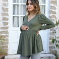 thumbnail image 2 of Maternity Shirts Women's V Neck Floral Maternity Tops Smocked Ruffle Hem Tunic Blouse For Women, 2 of 5