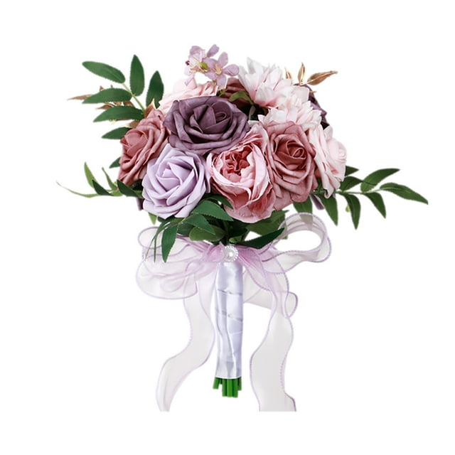 Bouquets de Mariage pour Mariée Demoiselle d'Honneur Grand Grand Bouquet de Mariée Blanc Champagne Ivoire Roses en Soie Fleurs pour Mariage Décoration Bohème Française Bouquet (11.4 Po) Fleurs avec Feuilles et Fleurs Roses