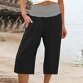 thumbnail image 2 of Lenpel Capri Pants for Women Elastic High Waisted Pull on Pleated Wide Leg Pants Casual Loose Capris with Pockets, 2 of 6