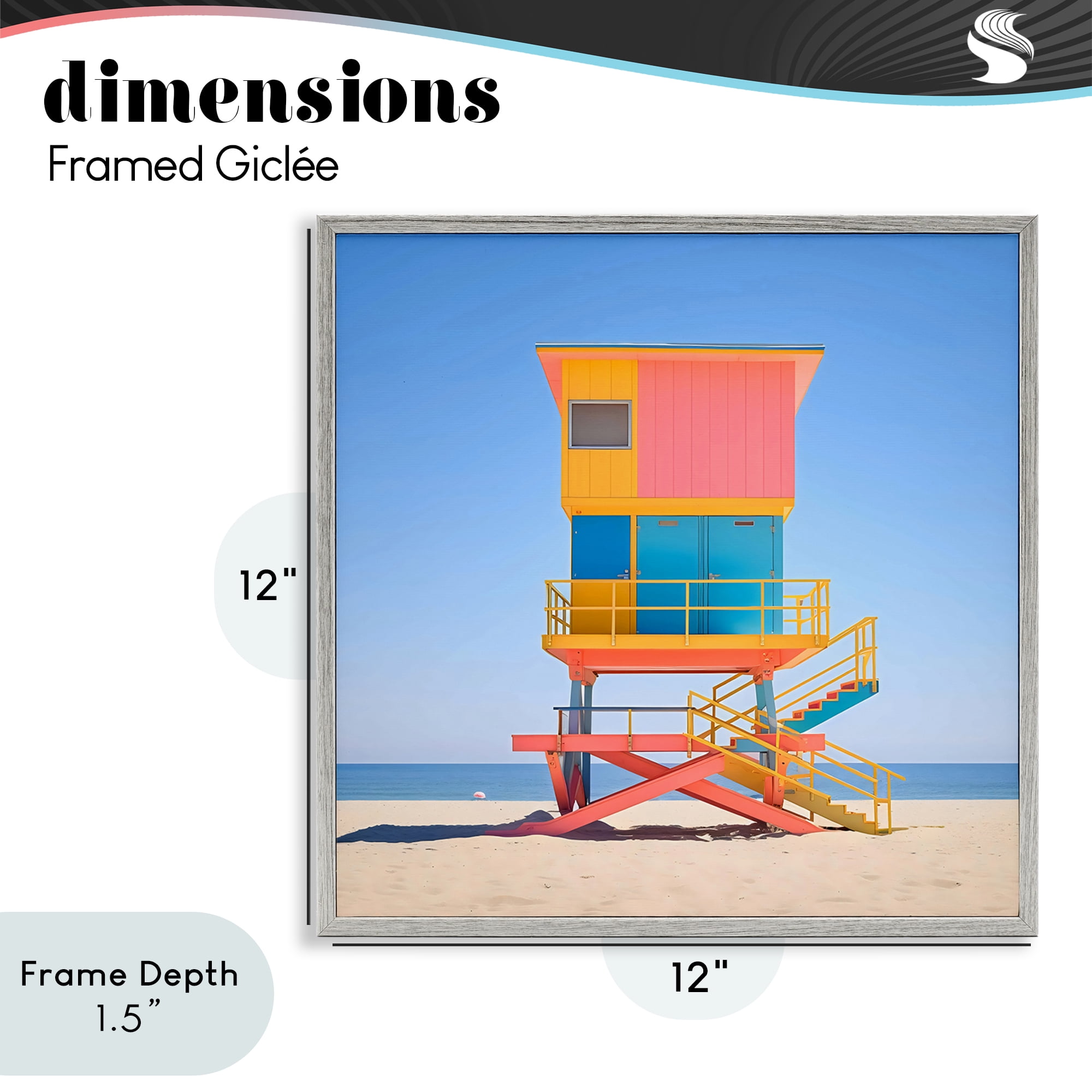 Stupell Industries Deco Lifeguard Tower on Beach Gray Framed Giclee Art, design by Creative Studio