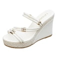 thumbnail image 4 of Rokment Womens Sparkling Rhinestones Wedge Heels Slides Sandals with Convertible Back Strap Stylish Simple Espadrilles Platform Chunky Heeled Slip on Dressy Slippers for Ladies White Size 9.5, 4 of 5