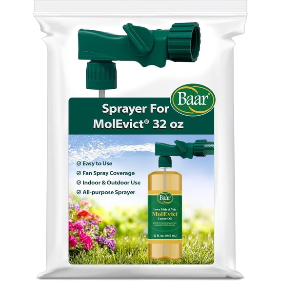 Garden Hose Castor Oil Sprayer – Easy Delivery Method for Molevict 32 oz Bottle, Hose‑End Applicator, No Mixing Required, 11" Long, Green