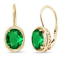 Gem Stone King 18K Yellow Gold Plated Silver Green Simulated Emerald Earrings for Women | 3.00 Cttw | Oval 9X7MM