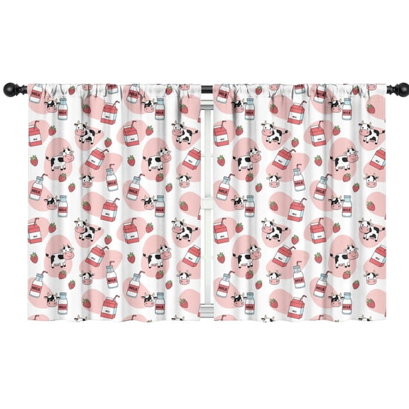 Blackout Kids Curtains,White Cow Milk Strawberry Pattern Childrens Insulated Curtains Set Of 2,Bedroom Essentials,Toddler Room Decor 42x54in(106x137cm)